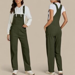 NWT Corduroy Baggy Bib Carpenter Stretch Overalls Straight Leg Green Women Large